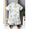 imageSweatyRocks Boys 2 Piece Outfits Tropical Print Button Down Shirt and Shorts Clothing SetsWhite