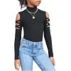 imageSweatyRocks Girls Mock Neck Long Sleeve Ribbed Knit Top Criss Cross Cut Out Tee ShirtBlack