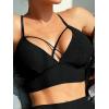 imageSweatyRocks Womens 2 Piece Bathing Suit Cut Out Criss Cross Halter Swimsuit Rib Knitted Wireless Bra Bikini SetsBlack