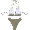 imageSweatyRocks Womens 2 Piece Bathing Suit Lace Up Halter Triangle Bikini Asymmetrical Waist High Cut SwimsuitArmy Green