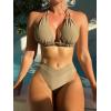 imageSweatyRocks Womens 2 Piece Bathing Suit Lace Up Halter Triangle Bikini Asymmetrical Waist High Cut SwimsuitArmy Green