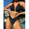 imageSweatyRocks Womens 2 Piece Bathing Suit Lace Up Halter Triangle Bikini Asymmetrical Waist High Cut SwimsuitBlack