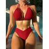 imageSweatyRocks Womens 2 Piece Bathing Suit Lace Up Halter Triangle Bikini Asymmetrical Waist High Cut SwimsuitBurgundy