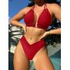 imageSweatyRocks Womens 2 Piece Bathing Suit Lace Up Halter Triangle Bikini Asymmetrical Waist High Cut SwimsuitBurgundy