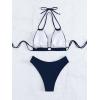 imageSweatyRocks Womens 2 Piece Bathing Suit Lace Up Halter Triangle Bikini Asymmetrical Waist High Cut SwimsuitNavy Blue