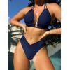 imageSweatyRocks Womens 2 Piece Bathing Suit Lace Up Halter Triangle Bikini Asymmetrical Waist High Cut SwimsuitNavy Blue