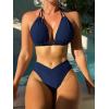 imageSweatyRocks Womens 2 Piece Bathing Suit Lace Up Halter Triangle Bikini Asymmetrical Waist High Cut SwimsuitNavy Blue
