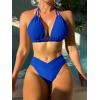imageSweatyRocks Womens 2 Piece Bathing Suit Lace Up Halter Triangle Bikini Asymmetrical Waist High Cut SwimsuitRoyal Blue