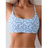 imageSweatyRocks Womens 2 Piece Bikini Set Ditsy Floral Print High Cut Bathing Suit BeachwearBlue and White