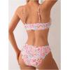 imageSweatyRocks Womens 2 Piece Bikini Set Ditsy Floral Print High Cut Bathing Suit BeachwearPink and White