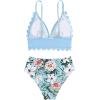 imageSweatyRocks Womens 2 Piece Bikini Set Tropical Pattern Scallop Trim Push Up High Cut SwimsuitMulticolor