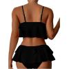 imageSweatyRocks Womens 2 Piece Swimsuit Spaghetti Strap Tiered Ruffle Trim Bikini Bathing SuitBlack