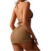 imageSweatyRocks Womens 3 Piece Bathing Suit Tie Back Triangle Bikini Set Hollow Out Swimsuit with Beach Cover Up SkirtsKhaki