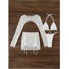 imageSweatyRocks Womens 4 Piece Swimsuit Solid Spaghetti Strap High Cut Bikini with Cover UpSolid White
