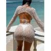 imageSweatyRocks Womens 4 Piece Swimsuit Solid Spaghetti Strap High Cut Bikini with Cover UpSolid White