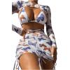 imageSweatyRocks Womens 4 Piece Swimsuit Solid Spaghetti Strap High Cut Bikini with Cover UpWhite