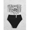 imageSweatyRocks Womens Bathing Suits Striped Bandeau Bikini high Waisted Swimsuits Swimwear SetBlack Stripes