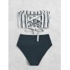 imageSweatyRocks Womens Bathing Suits Striped Bandeau Bikini high Waisted Swimsuits Swimwear SetDusty Blue