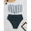 imageSweatyRocks Womens Bathing Suits Striped Bandeau Bikini high Waisted Swimsuits Swimwear SetDusty Blue