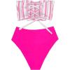 imageSweatyRocks Womens Bathing Suits Striped Bandeau Bikini high Waisted Swimsuits Swimwear SetHot Pink White