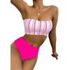 imageSweatyRocks Womens Bathing Suits Striped Bandeau Bikini high Waisted Swimsuits Swimwear SetHot Pink White