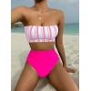 imageSweatyRocks Womens Bathing Suits Striped Bandeau Bikini high Waisted Swimsuits Swimwear SetHot Pink White