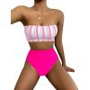 imageSweatyRocks Womens Bathing Suits Striped Bandeau Bikini high Waisted Swimsuits Swimwear SetHot Pink White