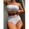 imageSweatyRocks Womens Bathing Suits Striped Bandeau Bikini high Waisted Swimsuits Swimwear SetPlain White