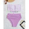 imageSweatyRocks Womens Bathing Suits Striped Bandeau Bikini high Waisted Swimsuits Swimwear SetPurple