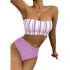 imageSweatyRocks Womens Bathing Suits Striped Bandeau Bikini high Waisted Swimsuits Swimwear SetPurple