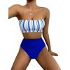 imageSweatyRocks Womens Bathing Suits Striped Bandeau Bikini high Waisted Swimsuits Swimwear SetRoyal Blue