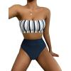 imageSweatyRocks Womens Bathing Suits Striped Bandeau Bikini high Waisted Swimsuits Swimwear SetWhite Stripe