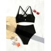 imageSweatyRocks Womens Criss Cross Underwire Bikini Set High Waist Ruched 2 Piece Bathing Suit Swimsuit SetBlack