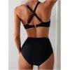 imageSweatyRocks Womens Criss Cross Underwire Bikini Set High Waist Ruched 2 Piece Bathing Suit Swimsuit SetBlack