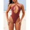 imageSweatyRocks Womens Cut Out Backless Halter One Piece Swimsuit Crisscross High Cut Bathing SuitCoffee Brown
