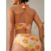 imageSweatyRocks Womens Floral Print 2 Piece Swimsuit Tie Side Halter High Waisted Bikini Bathing SuitOrange Pink