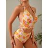 imageSweatyRocks Womens Floral Print 2 Piece Swimsuit Tie Side Halter High Waisted Bikini Bathing SuitOrange Pink