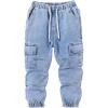 imageSweatyRocks Boys Drawstring High Waisted Loose Tapered Cargo Jeans with PocketsLight Wash