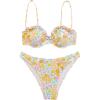 imageSweatyRocks Womens 2 Piece Bathing Suit Floral Print Spaghetti Strap Frilled Bikini Set SwimsuitYellow