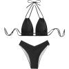 imageSweatyRocks Womens 2 Piece Bathing Suit Lace Up Halter Triangle Bikini Asymmetrical Waist High Cut SwimsuitBlack