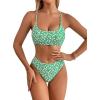 imageSweatyRocks Womens 2 Piece Bikini Set Ditsy Floral Print High Cut Bathing Suit BeachwearGreen