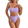 imageSweatyRocks Womens 2 Piece Bikini Set Ditsy Floral Print High Cut Bathing Suit BeachwearLilac Purple