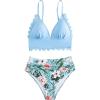 imageSweatyRocks Womens 2 Piece Bikini Set Tropical Pattern Scallop Trim Push Up High Cut SwimsuitMulticolor