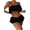 imageSweatyRocks Womens 2 Piece Swimsuit Spaghetti Strap Tiered Ruffle Trim Bikini Bathing SuitBlack
