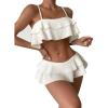 imageSweatyRocks Womens 2 Piece Swimsuit Spaghetti Strap Tiered Ruffle Trim Bikini Bathing SuitWhite