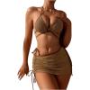 imageSweatyRocks Womens 3 Piece Bathing Suit Tie Back Triangle Bikini Set Hollow Out Swimsuit with Beach Cover Up SkirtsKhaki
