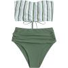 imageSweatyRocks Womens Bathing Suits Striped Bandeau Bikini high Waisted Swimsuits Swimwear SetArmy Green
