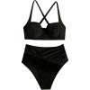 imageSweatyRocks Womens Criss Cross Underwire Bikini Set High Waist Ruched 2 Piece Bathing Suit Swimsuit SetBlack