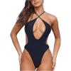 imageSweatyRocks Womens Cut Out Backless Halter One Piece Swimsuit Crisscross High Cut Bathing SuitBlack