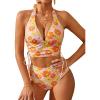imageSweatyRocks Womens Floral Print 2 Piece Swimsuit Tie Side Halter High Waisted Bikini Bathing SuitOrange Pink